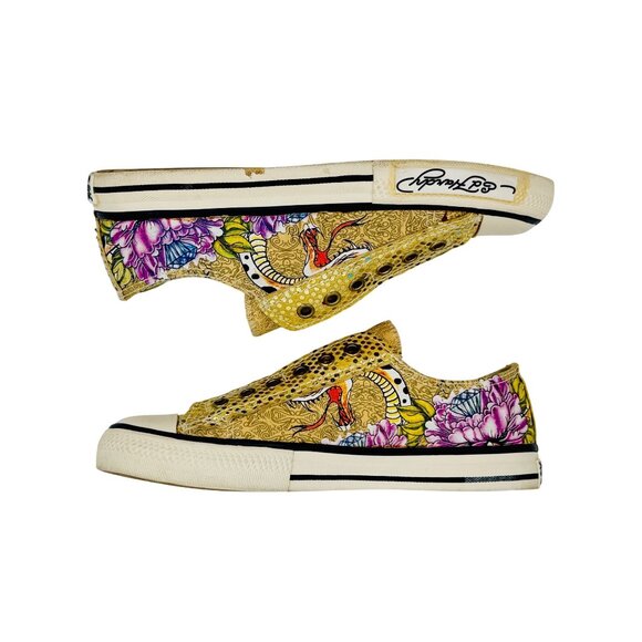 Ed Hardy Shoes - Vtg Y2K Ed Hardy Yellow Canvas Sneakers| McBling Grunge Sleaze Baddie Streetwear
